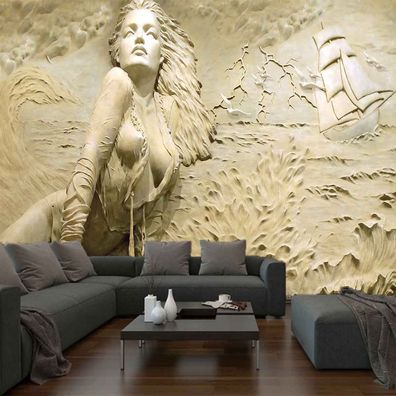 Vlies Fototapete XXL Europäische Gold 3D Relief Strand Frau Wandtapete Luxus 5444