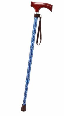 Russka Gehstock verstellbar Holz Fritzgriff Spazierstock blau Blumen Gehhilfe