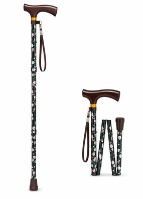 Russka Gehstock faltbar verstellbar Griff aus Holz Gehhilfe Blumen Spazierstock