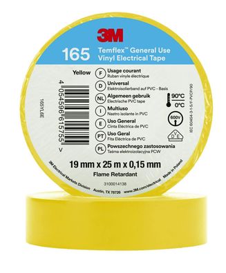 3M Temflex Vinyl-Isolierband 165 Gelb 19 mm x 25 m 10 Rollen