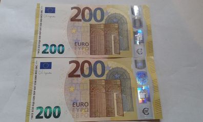 2 Banknoten 200 euro 2019 Geldschein EZB Note seltene EA00 - Serie mit "Palindrom"