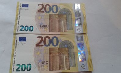 2 Banknoten 200 euro 2019 Geldschein EZB Note seltene EA00 - Serie mit -Palindrom