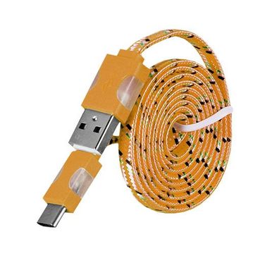 USB Typ C Ladekabel Nylon LED Licht Geflochten Schnelladekabel Flachband Gelb