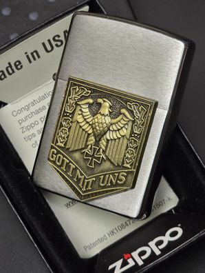 Zippo GOTT MIT UNS, Reichsadler EK (Custom PIN Style) Chrom gebürstet CG #056