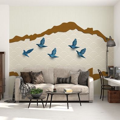 Vlies Fototapete XXL Nordische Relief Wolken Vogel Wandtapete Moderne Wandbilder 5375