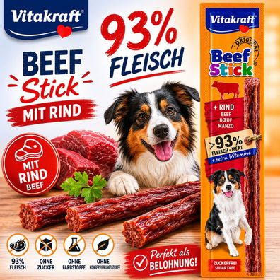 Vitakraft Beef Stick Rind 12g Hundesnack 93% Fleisch Zuckerfrei