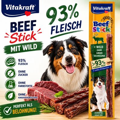 Vitakraft Beef Stick Wild 12g Hundesnack 93% Fleisch Zuckerfrei