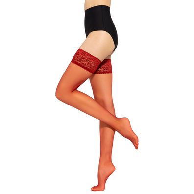 Gatta Michelle Strümpfe 15DEN selbsttragende Strümpfe Halterlose Nylons Ferrari, Rot