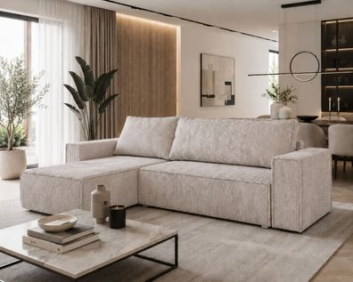 Ecksofa Belluno mit Schlaffunktion Bettkasten Bouclé Cord Samt 240 cm