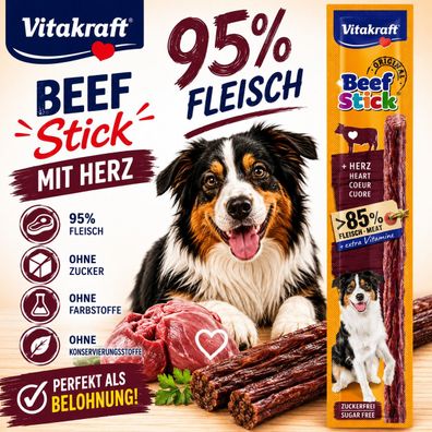 Vitakraft Beef Stick Herz 12g Hundesnack 95% Fleisch Zuckerfrei