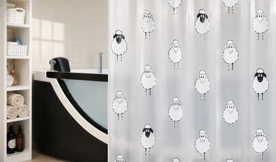 Spirella Lana Duschvorhang 180x200 cm PEVA PVC-frei Schwarz Weiß Schafe Design