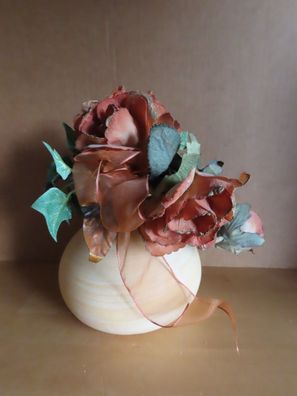 Vase Futura Keramik bauchig orange mit Künstlichen Rosen ca. 21,5 cm H