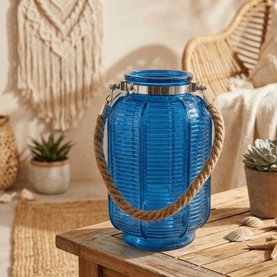 Exklusives Rillenglas-Windlicht im Boho-Look