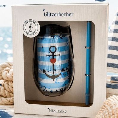 Glitzerbecher mit Strohhalm - Doppelwandiger Trinkbecher