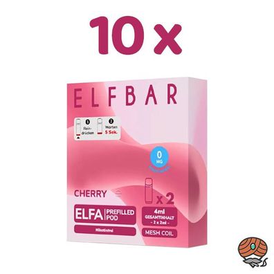 ELFBAR ELFA POD Cherry 0mg/ml Nikotin 10x 2 Pods, nikotinfrei