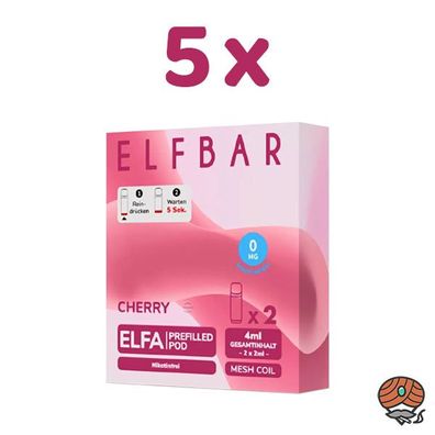 ELFBAR ELFA POD Cherry 0mg/ml Nikotin 5x 2 Pods, nikotinfrei