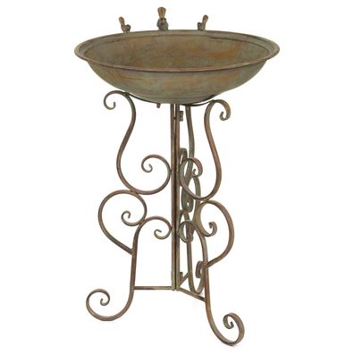 Dekorative Vogeltränke mit Standfuß aus Metall, grün-braun, 78 cm hoch, nostalgisches
