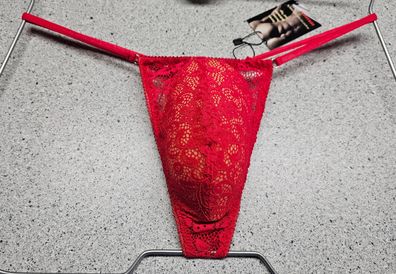 Femboy String Tanga minimalistisch elastische Hellrote Spitze transparent