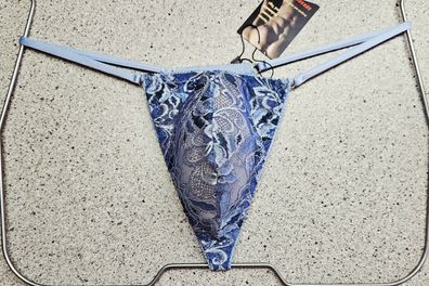 Queer / Gay String Tanga Spitze minimalistisch elastisch Jeansblau transparent