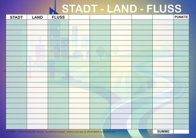 Stadt Land Fluss A5 Block Schreibblock Spielblock Notizblock mit 50 Blatt