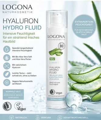 Logona Hyaluron Hydro Fluid Vegane Naturkosmetik mit Hyaluron & Bio-Aloe Vera 30 ml