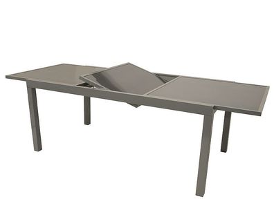 Balkontisch Gartentisch Ausziehtisch Glas/Alu grau ausziehbar 140-200 cm