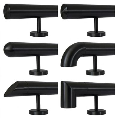 Handlauf Edelstahl Ø 42,4mm Schwarz pulverbeschichtet gerade Edelstahlhalter