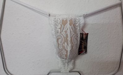 Herren Spitzen String Tanga minimalistisch elastisch in Schneeweiß transparent