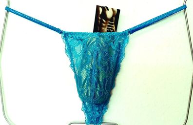 Herren Spitzen String Tanga minimalistisch elastisch in Türkis transparent