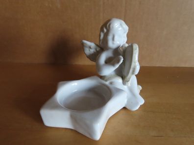 Teelichthalter Engel mit Lira Keramik weiß mit dezenter Farbe ca. 7,8 cm H