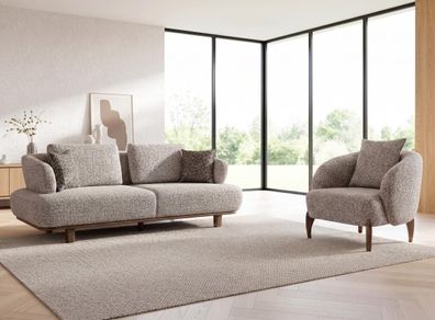 Sofa Set 1x 3 Sitzer 1x Sessel Modern Grau Elegant Couch Garnitur Neu
