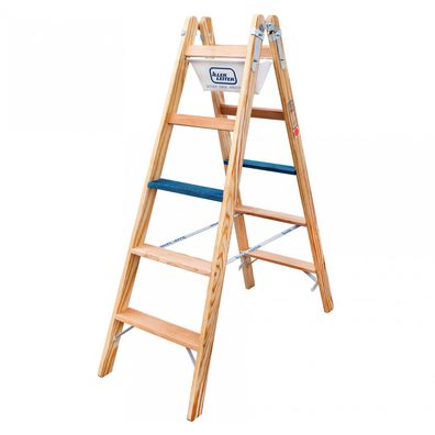 Iller Holz Stufenstehleiter ERGO Plus inkl. Werkzeugtasche und Eimerhaken 2x12 Stufe