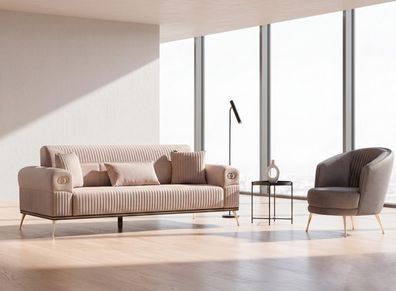 Sofa Set 1x 3 Sitzer 1x Sessel Modern Rosa Elegant Polster Garnitur