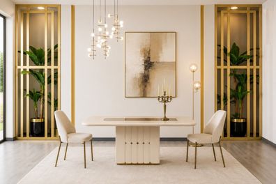 Esszimmer Set Beige Esstisch Modern Luxus Stühle Elegante Design Neu
