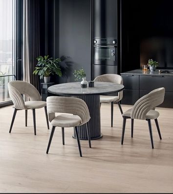 Esszimmer-Set Esstisch 4x Stuhl Schwarz Komfortabel Marmor Modern