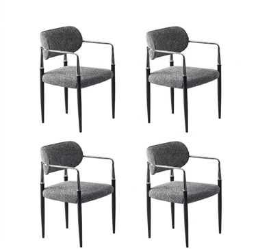 Stühle-Set 4x Stuhl Modern Stoff Komfortabel Grau Weich Bequem