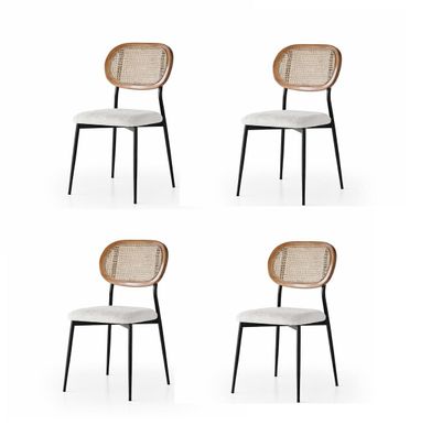 Stühle-Set 4x Stuhl Modern Stoff Komfortabel Weiß Weich Bequem