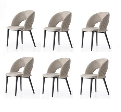 Stuhl-Set 6x Stuhl Beige Bequem Modern Stilvoll Weich Klassisch