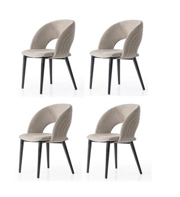 Stühle-Set 4x Stuhl Modern Stoff Komfortabel Beige Weich Bequem
