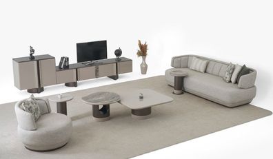 Sofagarnitur 3 + 1 Sitzer Luxusmöbel Designer TV Lowboard Couchtische