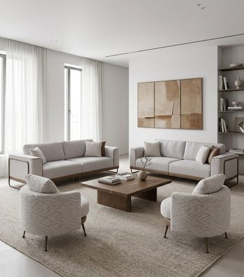 Sofa Set 2x 3-Sitzer Sofa 1x Sessel Chesterfield Grau Luxus Design Neu