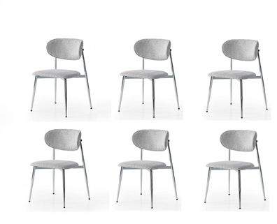 Stühle-Set 6x Stuhl Modern Stoff Komfortabel Grau Weich Bequem
