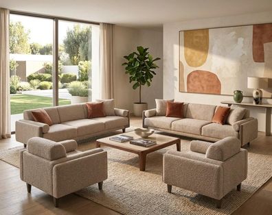 Sofa Set 2x 3-Sitzer Sofa 2x Sessel Modern Beige Luxus Elegant Neu
