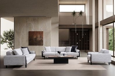 Sofa Set 2x 3-Sitzer 1x Sessel Modern Grau Luxus Design Couch Garnitur