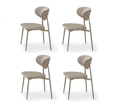 Stuhl-Set 4x Stuhl Beige Bequem Modern Still Stoff Weich Klassisch