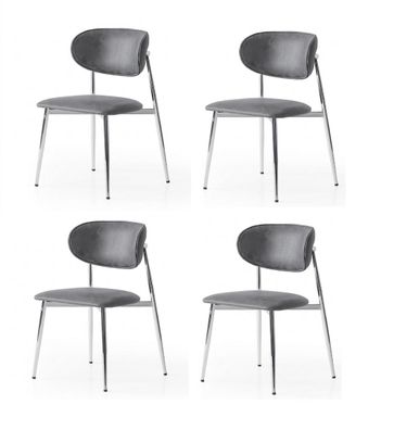 Stuhl-Set 4x Stuhl Grau Bequem Modern Stoff Weich Metalloptik