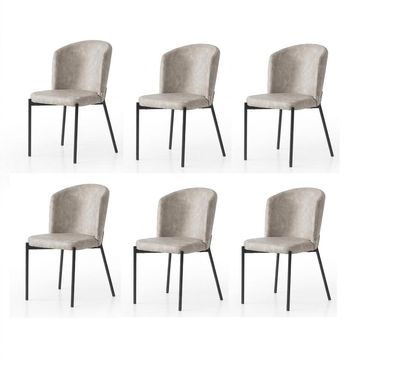 Stuhl-Set 6x Stuhl Beige Bequem Modern Stilvoll Stoff Weich Klassisch
