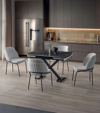 Esszimmer-Set Esstisch 4x Stuhl Metall Grau Verstellbar Bequem