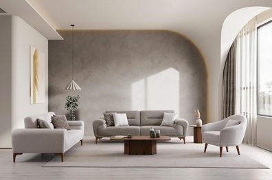 Sofa Set 2x 3-Sitzer Sofa 1x Sessel Modern Grau Elegant Design Neu