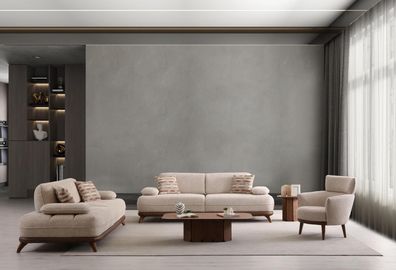 Sofa Set 2x 3-Sitzer Sofa 1x Sessel Modern Beige Elegant Design Neu